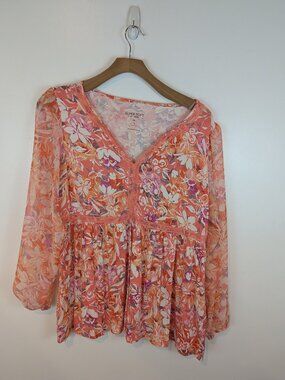 Torrid Babydoll Fabric Mix Super Soft Balloon Chiffon Sleeve Top in Pink, Sz 3X
